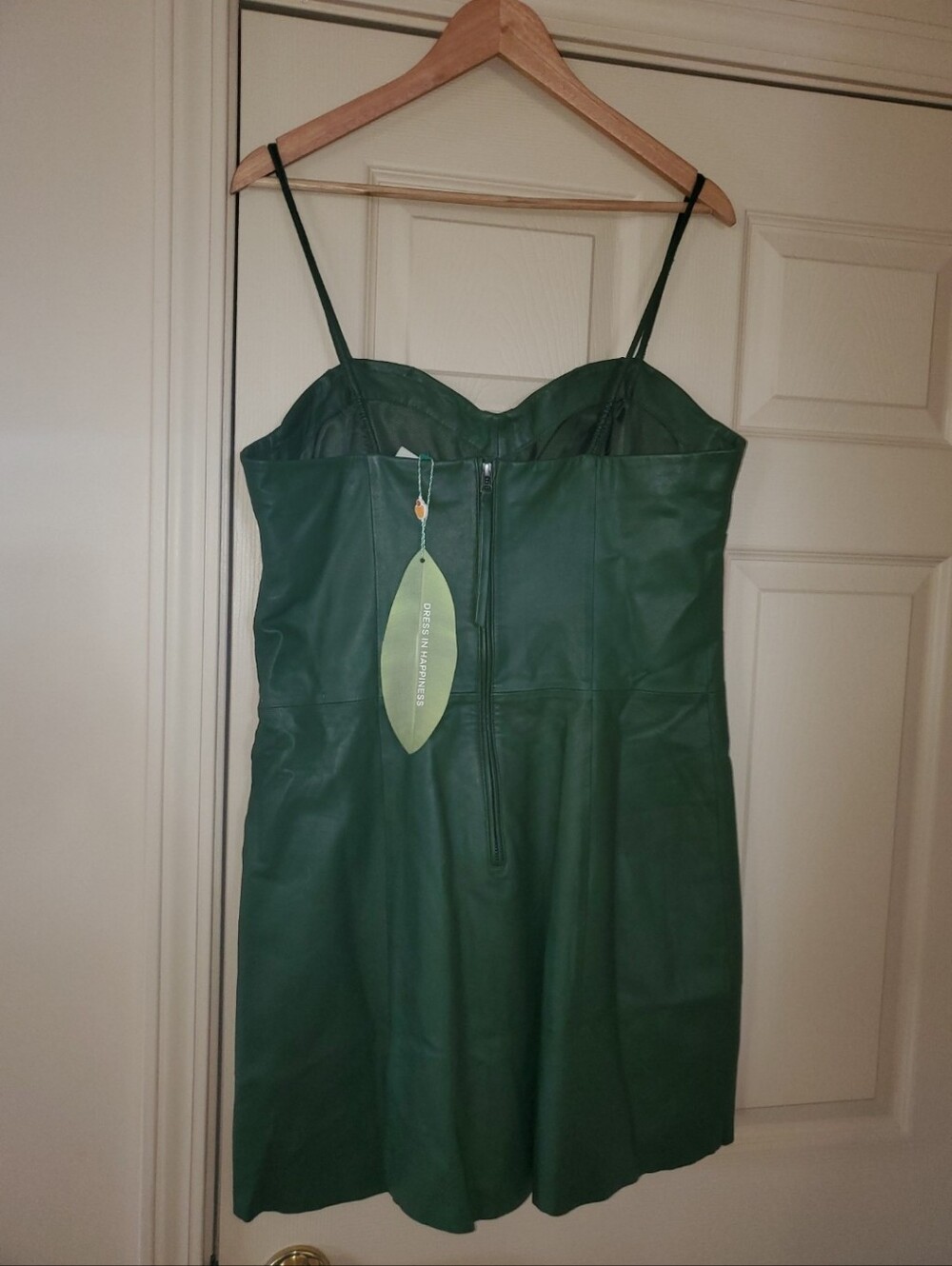 NWT FARM Rio Green 3D Flower Leather Mini Dress Size Large - Picture 9 of 11
